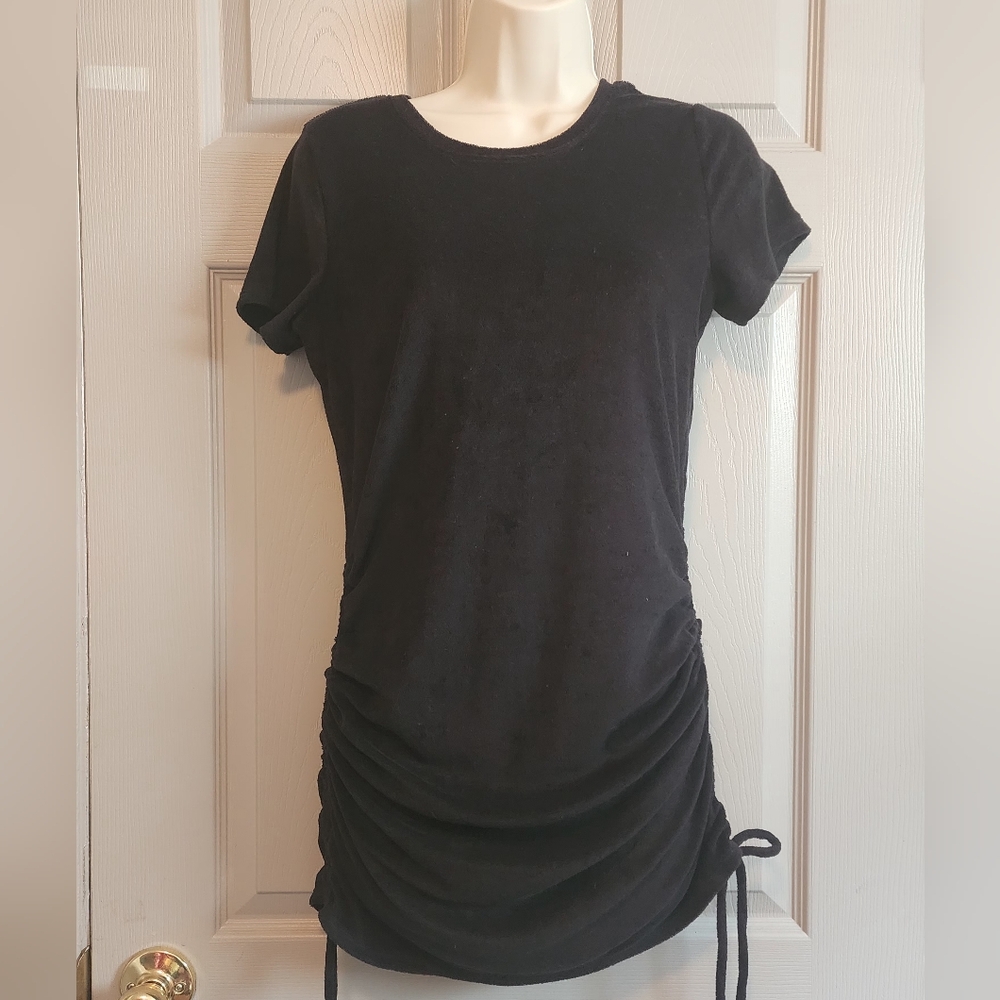 NWT VICTORIAS SECRET PINK SHORT SLEEVE RUCHED TERRY CLOTH DRESS PURE BLACK S/XL